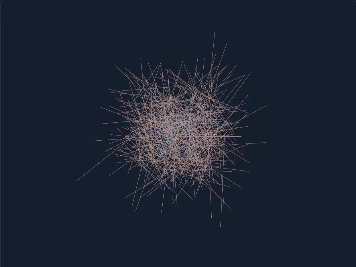 A tangle of thin orange needles pointing in many directions, a shadow of a four-dimensional set