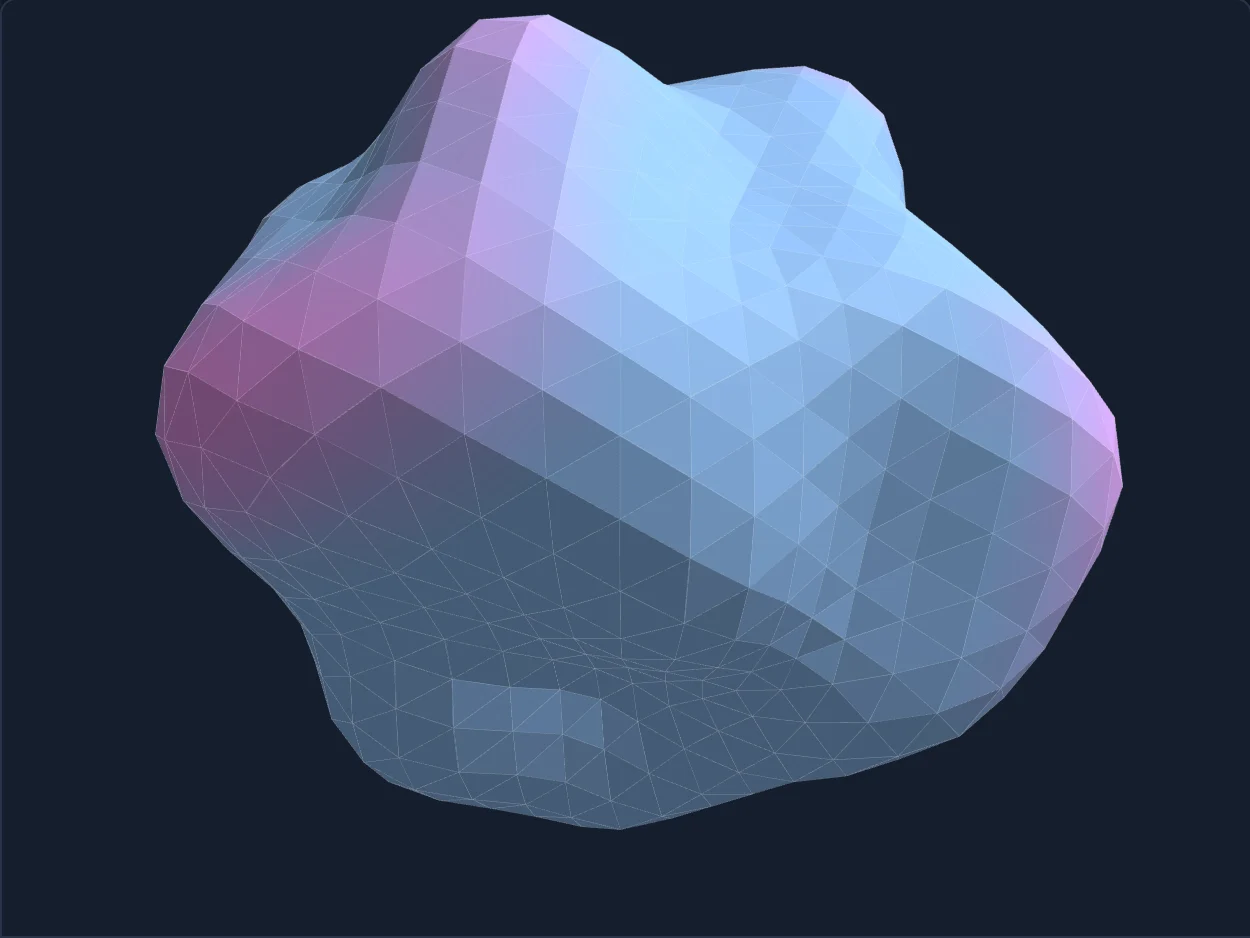 A lumpy sphere shaded from pink to blue